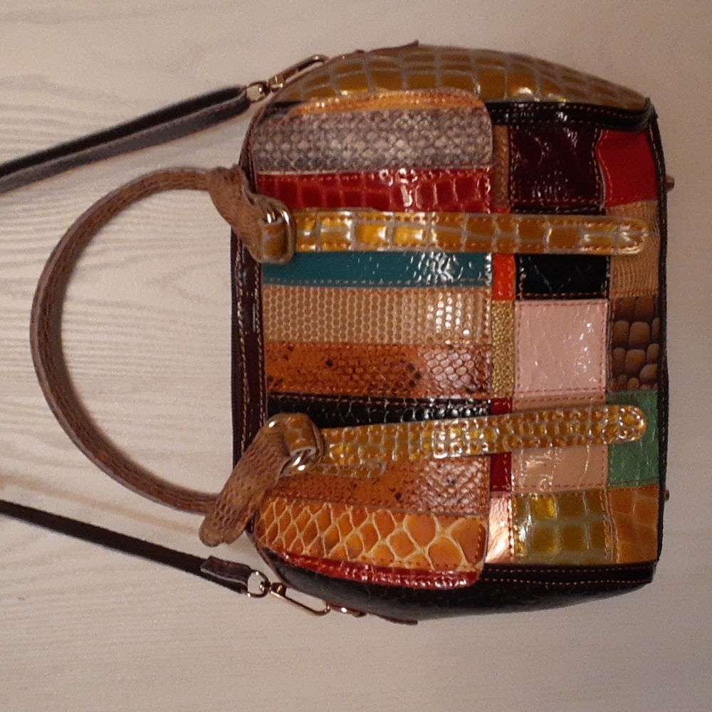 Multi colored leather handbag